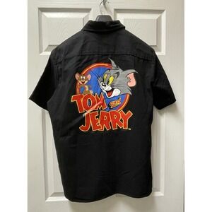 Vintage Tom‎ and Jerry Men's Medium Short Sleeved Shirt Black Front Pockets